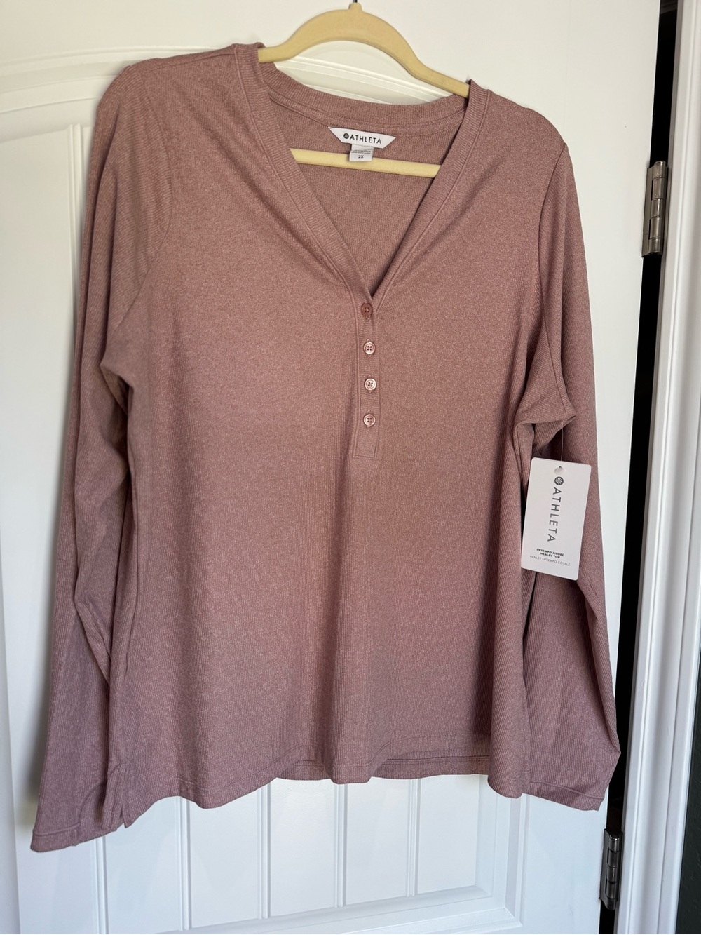 NWT Athleta Uptempo Ribbed Henley Top 2X Pink Long Sleeve